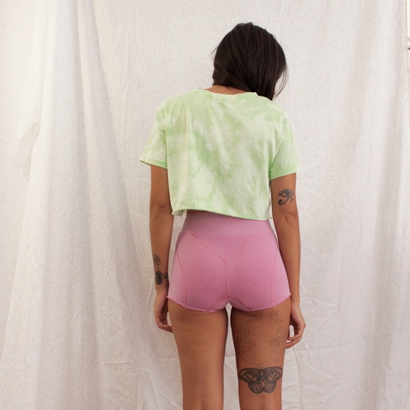 Romwe Bleach Tie Dye Crop Lime Green T Shirt - Picture 2 of 4